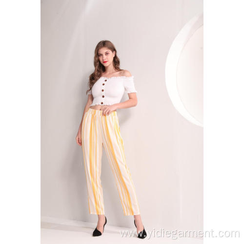 Ladies' Trousers Yellow Stripe Viscose Summer Trousers Supplier